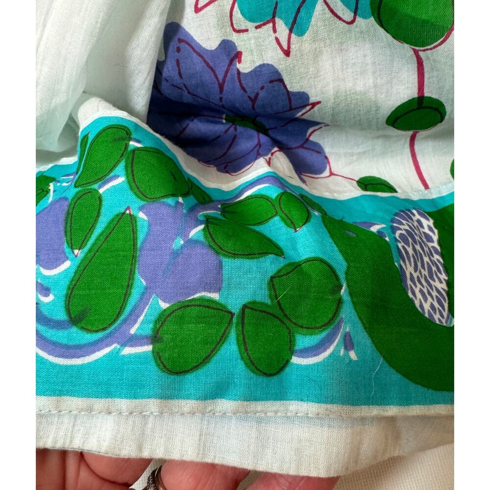 La Plage Maxi Dress Size M White Blue Purple Floral Print Tassel Tie Waist Boho - Picture 8 of 16